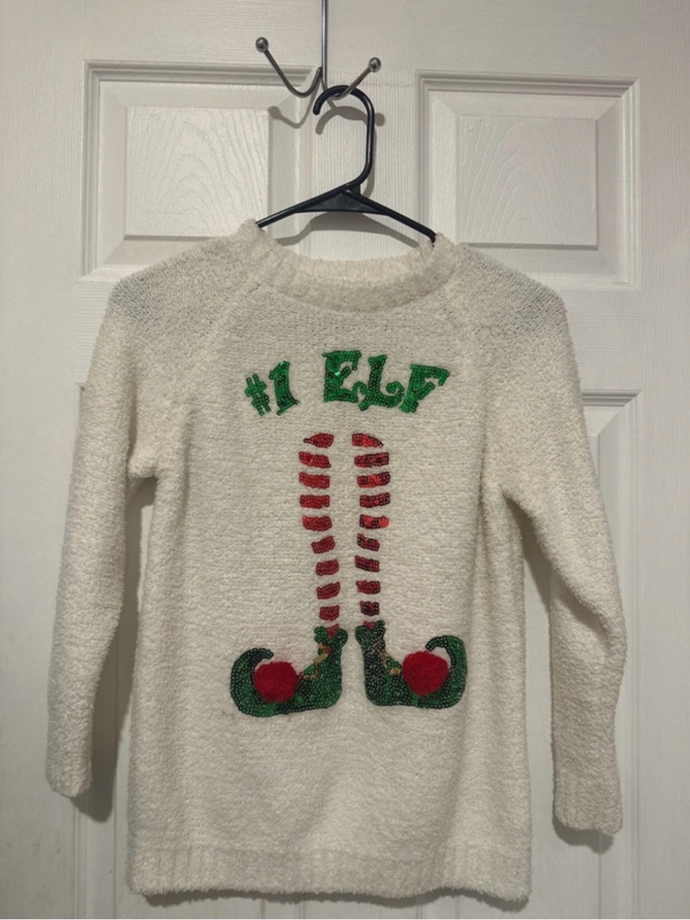 Kids '#1 Elf' White Holiday Sweater Top